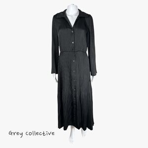 Grey Collective Women's Pleated Maxi Shirtdress in Black Retro Minimalist Gothic